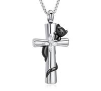 Oinsi Cross Urn Necklace for Ashes for Men Women Cremation Jewelry Cat Memorial Pendant Ashes Keepsake Human Pet Ashes Holder, Diamond