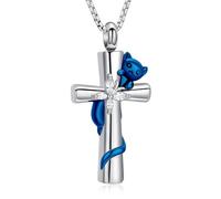 Oinsi Cross Urn Necklace for Ashes for Men Women Cremation Jewelry Cat Memorial Pendant Ashes Keepsake Human Pet Ashes Holder, Diamond
