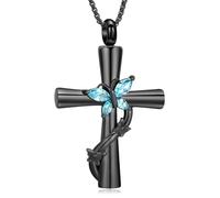 Oinsi Cross Urn Necklace for Ashes Men Women Butterfly Cremation Jewelry Ashes Pendant for Human Memorial Ash Keepsake Jewelry, Diamond