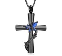 Oinsi Cross Urn Necklace for Ashes Men Women Butterfly Cremation Jewelry Ashes Pendant for Human Memorial Ash Keepsake Jewelry, Diamond