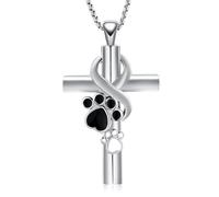 Oinsi Cross Urn Necklace for Ashes Pet Paw Cremation Jewelry for Dog/Cat Memorial Urn Pendant Ash Keepsake for Men Women Pets, Diamond