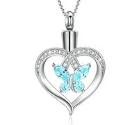 Oinsi Heart Cremation Jewelry Crystal Butterfly Urn Necklace for Ashes Stainless Steel Ash Necklace Memorial Keepsake Lokets for Ashes for Women, Stainless Steel, No Gemstone
