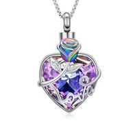 Oinsi Heart Cremation Jewelry Rose Flower Urn Necklace for ashes for Women Memorial Pendants for Human Pets Ashes Crystal Birthstone Keepsake Locket, Diamond
