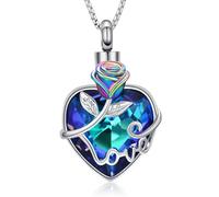Oinsi Heart Cremation Jewelry Rose Flower Urn Necklace for ashes for Women Memorial Pendants for Human Pets Ashes Crystal Birthstone Keepsake Locket, Diamond