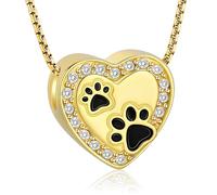 Oinsi Pet Cremation Jewelry - Heart Urn Necklaces for Dog Cat Ashes Keepsake Pet Paw Memorial Urn Pendant Ash Holder for Women Men, Diamond