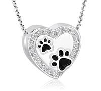 Oinsi Pet Cremation Jewelry - Heart Urn Necklaces for Dog Cat Ashes Keepsake Pet Paw Memorial Urn Pendant Ash Holder for Women Men, Diamond