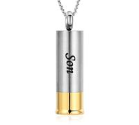 Oinsi Shotgun Shell Cremation Jewelry Urn Necklace For Ashes Of Loved Ones -Dad/Mom/Son/Grandma/Grandpa Cylinder Memorial Locket Pendant Necklace, 316L, Crystal