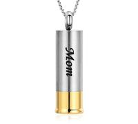 Oinsi Shotgun Shell Cremation Jewelry Urn Necklace For Ashes Of Loved Ones -Dad/Mom/Son/Grandma/Grandpa Cylinder Memorial Locket Pendant Necklace, 316L, Crystal