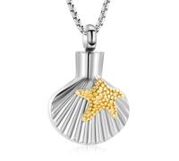 Oinsi Stainless Steel Cremation Jewelry Shell&Starfish Urn Necklace for Ashes Memorial Ashes Lockets Holder Keepsake Jewelry for Women Men, 316L, No Gemstone