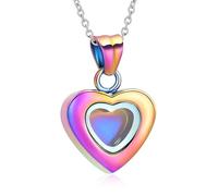 Oinsi Tiny Glass Heart Urn Necklace For Ashes For Women Girls Fashion Stainless Steel Cremation Jewelry Holder Keepskae Memroial Pendant Necklace, S, Metal, No Gemstone