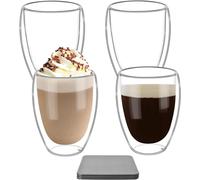 Oinvs Glass Coffee Mugs,Latte Glasses,4x350ml Double Walled Glass Caffee Mugs,Glass Tea Cups,Borosilicate Glass Cups, Heat Resistant, Low Temperature Resistant,Espresso Cup with Coaster