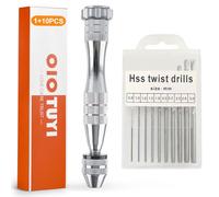 OioTuyi Pin Vise Hand Drill Set Includes 10 Precision Drill Bits and a Handle, Mini and Hobby Drill Bits for Wood, Clay, Resin Modeling, Resin, DIY Crafts, Jewelry Making, 0.8-3.0 mm