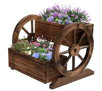 OIPRTGFJ Wooden Wagon Planter Box, Garden Planter with Wheels,Decorative Planter for Flowers Herbs Vegetables for Indoor & Outdoor Décor, Flower Cart for Patio Garden Balcony