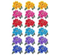 Oiqippnbv 18 Pcs Rose Flower Embroidered Appliques Patches Big Floral Embroidery Patch Decoration Vintage Sew Iron on Badge Patch