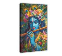 OIQUTGNG Divine Krishna With Flute Canvas Poster Bedroom Decor Landscape Decor Gift 08x12inch(20x30cm)