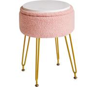 Oira Makeup Vanity Stool, Teddy Velvet Storage Ottoman, Pink Footrest Side Table Removable Cover Golden