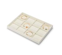 Oirlv 12 Grids Velvet Jewellery Tray Stackable Beige Jewellery Storage & Display Tray for Rings, Necklaces, Watches, and More, 35x24x3cm