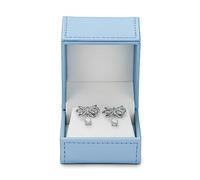 Oirlv Blue PU Leather Earring Box with Velvet Interior Elegant Earring Storage for Birthdays Anniversaries & Special Occasions Unique Stitching Design