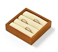 Oirlv Elegant Wooden Ring Tray with Beige Microfibre Lining -Compact 10.2x10.2x2.5cm Ring Storage Tray for Jewellery Display & Safe Keeping for Valentine’s Day & Anniversaries