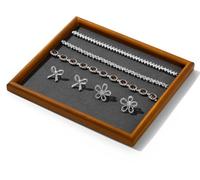Oirlv Jewellery Tray Stackable Jewellery Tray Wooden Jewellery Organiser Tray Velvet Inner Jewellery Tray Jewellery Display Tray for Earring Necklace Bracelet Display and Storage