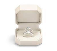 Oirlv Octagonal PU Leather Double Ring Box Couple Ring Storage Case, Cream Wedding Gift Box for Two Rings