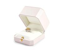 Oirlv Pink Octagonal Ring Box PU Leather with Velvet Lining Engagement Ring Case