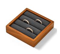 Oirlv Wood Ring Tray with Dark Grey Microfibre Lining Compact 10.2x10.2x2.5cm Ring Storage Tray for Jewellery Display & Organisation, Elegant Gift for Valentine's Day & Anniversaries