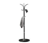 OIRUMIE Coat Rack with Natural Marble Base, Metal Freestanding Coat Racks with 14 Hooks, 360°Rotary Coat Rack Stand for Hanging Scarf, Bag, Jacket, Black Coat Tree Hanger Holder Stand