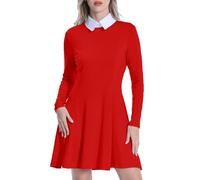 Oispvpes Womens Casual Dress Peter Pan Collar Long Sleeve Halloween Gothic Dresses, Red, XL