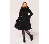 Oita Fit And Flared Hood and Sleeves Black Velvet Coat hell bunny Black XL
