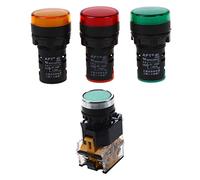 OITHJTIRP 4 Pcs Electronic Accessories: 3 Pcs Red, Yellow-Green Light Lamp 22 Mm LED Pilot Display Panel & 1 Pcs LA38-11/203 Push Button Momentary Heavy Duty Switch Green
