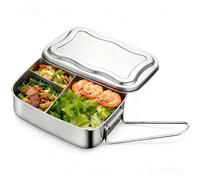 OITUGG 2000ml Stainless Steel Lunch Box for Adults and Kids, 3-Compartment Metal Lunch Box, with Handle Designed, Easy to Open Lids, Size 20 x 15 x 6 cm