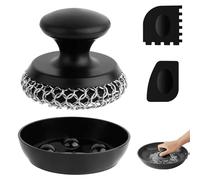 OITUGG Chainmail Scrubber 1 pcs, with 2 pcs Scraper and Small Tray, Chain Mail Scrub for Cleaning Cast Iron Pan, Skillet, Pot, Griddle, Cookware ect (Coarse Chainmail, 1 pcs)