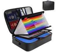 OITUGG Fireproof Document Box, 14.1''×11''×3.9'', 3 Layer Storage and Combination Lock Design, with 13 Accordion Pockets and 30 Inserts Pockets, High Temperature Resistance 1000°C, Size 36 x 28 x 10cm