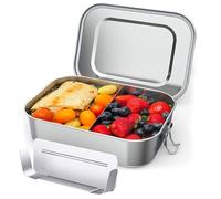 OITUGG Metal Lunch Box - 1400ml Stainless Steel Lunch Box for Adults, with 1pcs Removable Divider, Designed Snap-on Buckles and Silicone Ring Inside Lids, Dishwasher-Safe, 20 x14 x6.6cm