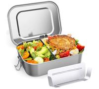 OITUGG Stainless Steel Lunch Box, 850ml Metal Lunch Box for Adults and Kids, with 1pcs Removable Divider, Designed Snap-on Buckles and Silicone Ring Inside Lids, not Microwaves-Safe, 16.5 x 12 x 6cm