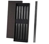 OIULO Black Stainless Steel Chopsticks - Multifunction Reusable Chopsticks - 5 Pairs Dishwasher Safe Metal - Easy to Use - Pressure Line Lightweight Chop Sticks