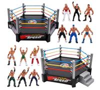 Oiumhru Wrestling Toys, 12 Mini Wrestlers Action Figures, Wrestling Ring, Realistic Action Wrestling Figures Playset, Gifts Favors for Boys and Girls