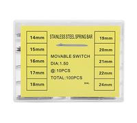 Oiutrbvzm Watch Strap Spring Bars, Stainless Steel Watch Repair Tool Set, 100pcs Mixed Sizes 14mm to 24mm, Quick Release Link Pins for Metal Watch Bands with Storage Box (1.8 thick)