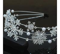 OIUUBBII Christmas Snowflake Headband for Women, Silver Alloy & Pearl Rhinestone Hair Hoop for Christmas Party, Holiday Festival Accessories as Xmas Gift