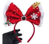 OIUUBBII Sparkling Christmas Headband with Red Bow, Silver Bell & Glittering Merry Christmas & Snowflake - Festive Glam Hair Accessory for Women Holiday Party (Red)