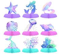 Oiuyamn 9 PCS Mermaid Theme Party Decorations, Ocean Mermaids Centerpieces for Tables Honeycomb Centerpiece, 3D Sea Party Supplies for Birthday Decor