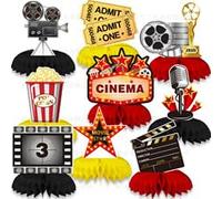 Oiuyamn 9Pcs Movie Night Party Honeycomb Centerpieces Decorations, 3D Movie Theme Birthday Table Topper, Hollywood Party Decor
