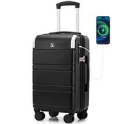 OIWAS Expandable Carry On Luggage Airline Approved with Spinner Wheels, PC Carry On Suitcase with USB Charging Port for Business trip, Hard Shell Suitcase for Travel, Weekend Getaway, Black 1, 22x14x9