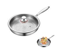 OIWERH 26/28/30cm Titanium Frying Pan, Titanium Hammered Pan Pro with Lid, Ultra-Durable Scratch-Resistant Non Stick Titaniumss Nutri Frying Panss, Multifunctional No Coating Nutri Pans (26cm)