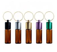 OiwMuOck Vial with Spoon | 5 Pack 5ml Brown Glass Container, Telescopic Spoon & 5-Color Metal Keychain Cap | Leak-Proof for Powder, Spices, Supplements | Portable Storage Kit