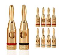 Oiyagai 10 Pack 24K Gold Plated 4 mm Banana Plugs, Audio Cable Connectors for Speaker Wire and AV Receiver, 5 Red + 5 Black