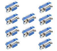 Oiyagai 10 pcs DB15 15-Pin VGA Female Socket Connector Adapter, D-Sub 3-Row Right Angle Port Terminal Breakout for Mechanical Equipment, Blue
