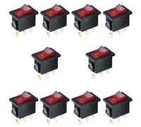 Oiyagai 10 Pcs KCD1 Rocker Switch, Lighted On/Off SPST 3-Pin Snap-In Boat Switch 10A/125V 6A/250V with Red LED for Car Truck Marine Boat Appliances Panel Mount