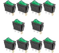 Oiyagai 10pcs KCD3-3P SPST Rocker Switch with Green LED Indicator, 3-Pin On/Off Toggle Switch, 20A/125V 16A/250V for AC Power Control